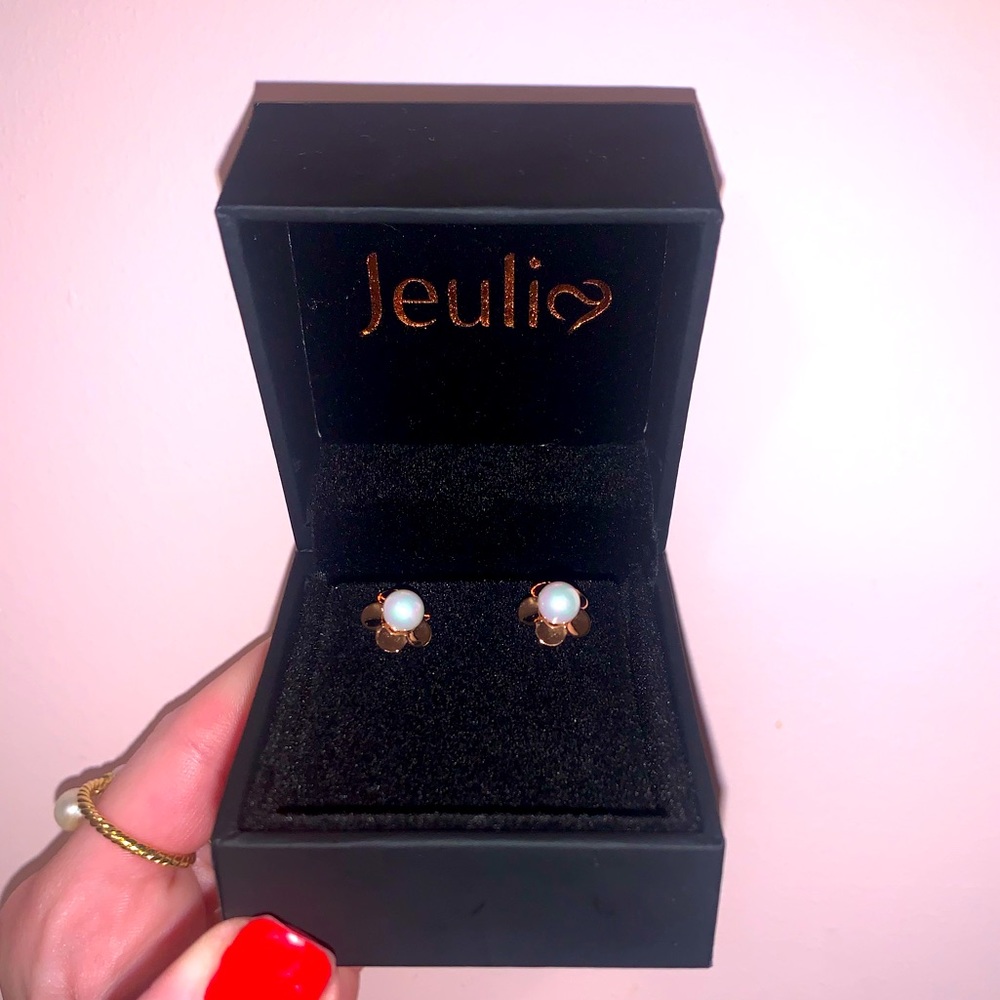 JEULIA "RUFFLED PETALS" CULTURED PEARL STERLING SILVER EARRINGS